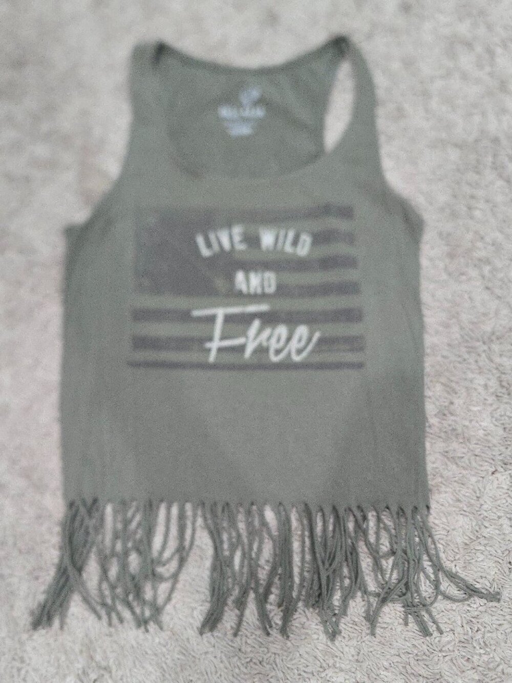 🦅y2k 2000s Army Green Fringe Live Wild & Free Festival Western Tank